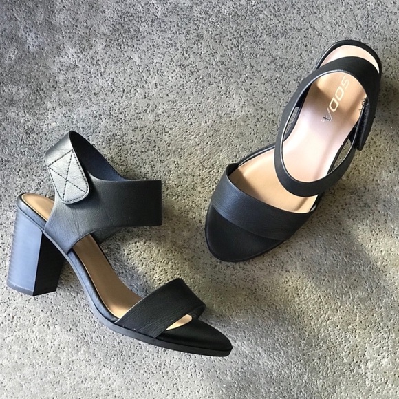 Soda Shoes - RESTOCK! Soda Black basic Velcro strap HEEL Sandal